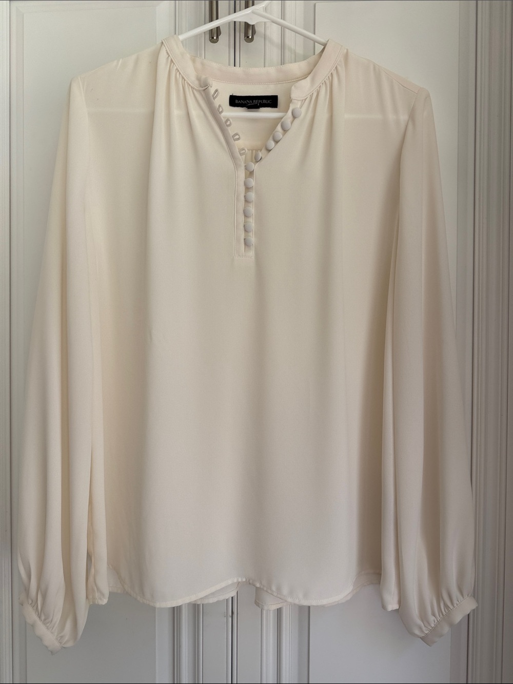 Banana Republic Ivory Button-Trim Long Sleeve Blouse